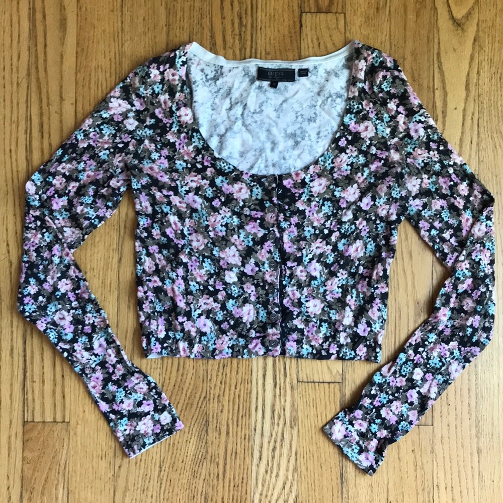 Vintage Guess Long Sleeved Floral Crop Top, Size Small